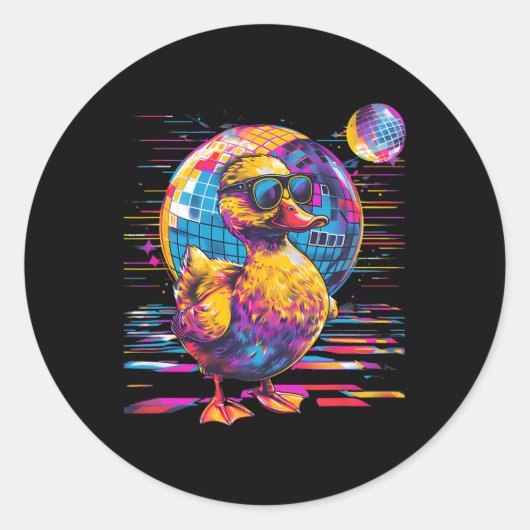 Rubber Eend Dansen Disco Waterverf Funny Rubber Ronde Sticker (Voorkant)
