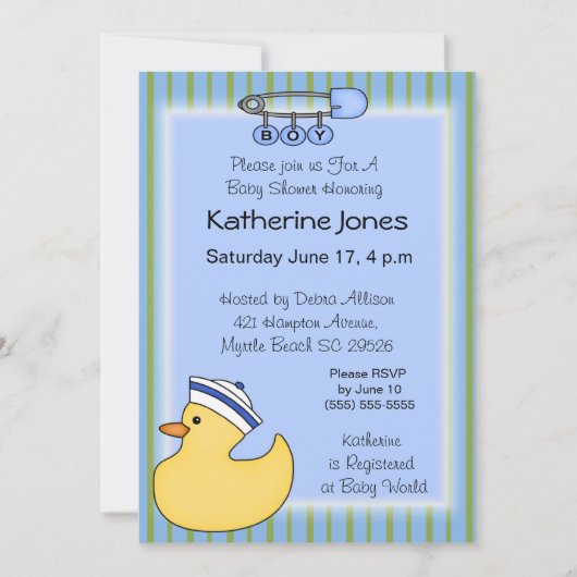 Rubber eend douche uitnodigingen (Voorkant)