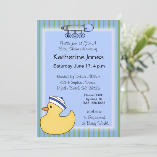 Rubber eend douche uitnodigingen (Staand voorkant)