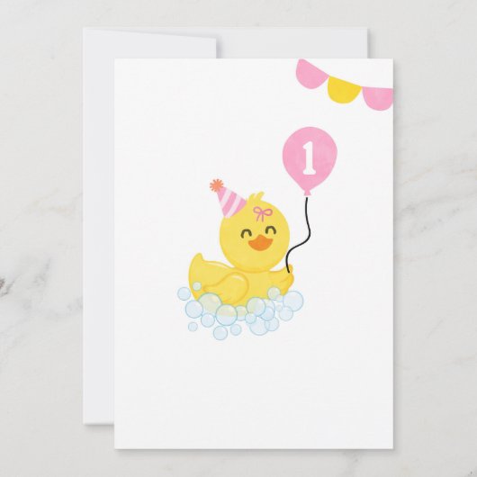 Rubber Eend Eerste verjaardag Party Roze Geel Kaart (Achterkant)