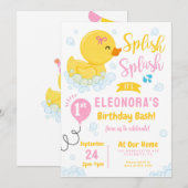 Rubber Eend Eerste verjaardag Party Roze Geel Kaart (Voorkant / Achterkant)