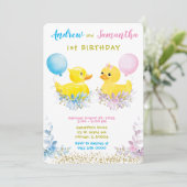 Rubber Eend Eerste Verjaardagskaarten voor Tweelin Kaart (Staand voorkant)