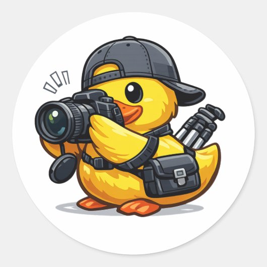 Rubber Eend Fotograaf Ronde Sticker (Voorkant)