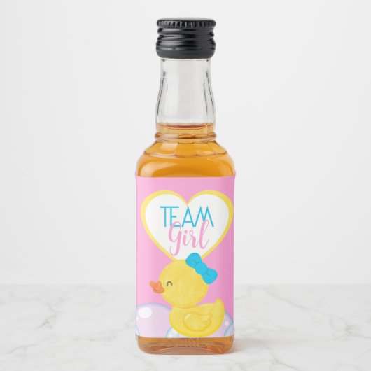 Rubber eend geslacht onthullen team meisje gunst likeurfles etiket (Voorkant)
