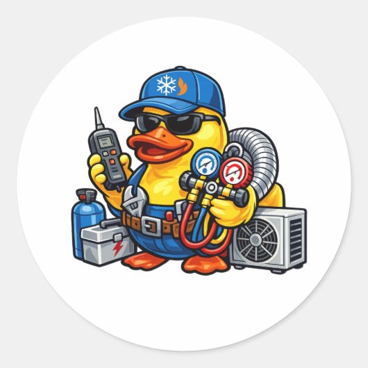 Rubber Eend HVAC Technicus Ronde Sticker (Voorkant)