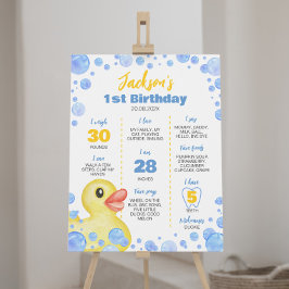 Rubber eend jongen 1e verjaardag mijlpaal teken poster