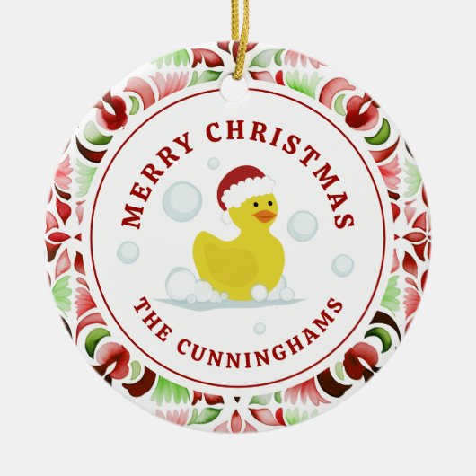 Rubber eend kerst Waterverf Keramisch Ornament (Voorkant)