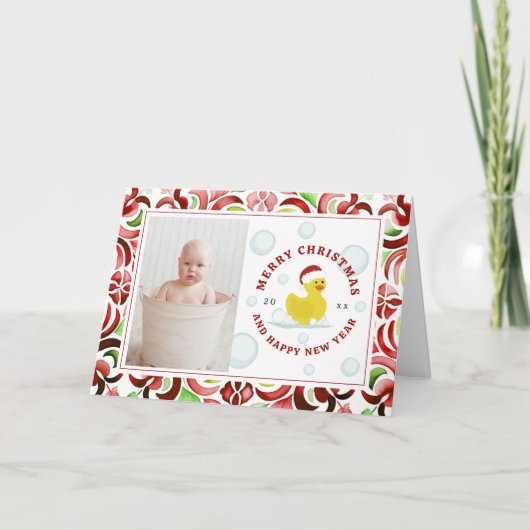 Rubber eend kerstman foto Waterverf Feestdagen Kaart (Voorkant)