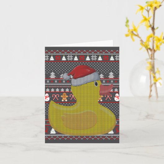 Rubber Eend Lelijke Kerstman Hoed Eend Kerstmis  Kaart (Gele Bloem)