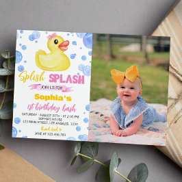 Rubber eend meisje 1e verjaardag uitnodiging