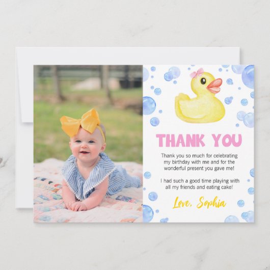 Rubber eend meisje verjaardag foto dank u kaart (Voorkant)