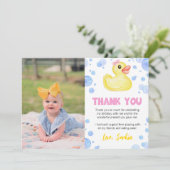 Rubber eend meisje verjaardag foto dank u kaart (Staand voorkant)