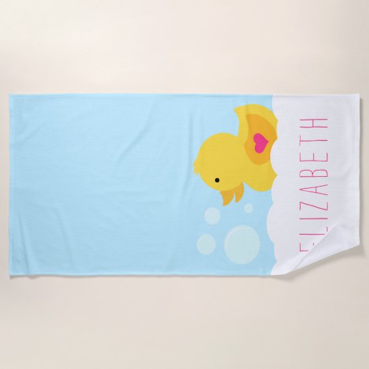 Rubber eend met roze hart strandlaken (Voorkant)