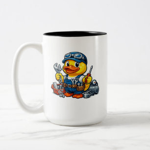 Rubber Eend Monteur Tweekleurige Koffiemok