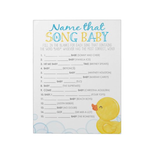 Rubber eend naam dat nummer Baby shower spel Notitieblok (Linkerzijde)