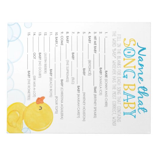 Rubber eend naam dat nummer Baby shower spel Notitieblok (Voorkant)