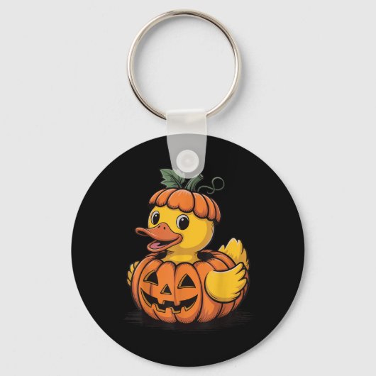 Rubber Eend Pompoen Halloween Sleutelhanger (Voorkant)