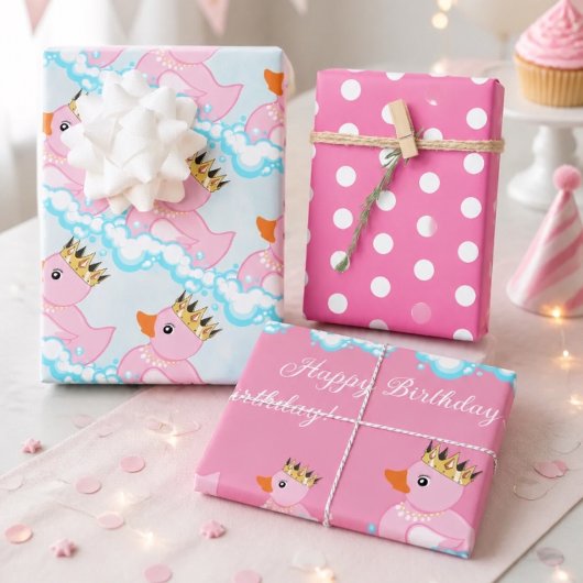 Rubber Eend (Roze) Verjaardagsfeest Inpakpapier Vel