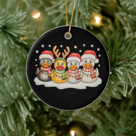 Rubber Eend Squad Sinterklaas Rendier Kerstlichten Keramisch Ornament (Boom)
