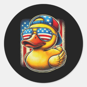 Rubber Eend T-shirt Usa Vlag Cadeau Grappige Ducki Ronde Sticker
