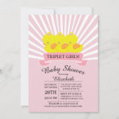 Rubber eend triplet meisjes baby douche uitnodigin kaart (Voorkant)