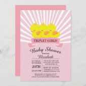 Rubber eend triplet meisjes baby douche uitnodigin kaart (Voorkant / Achterkant)