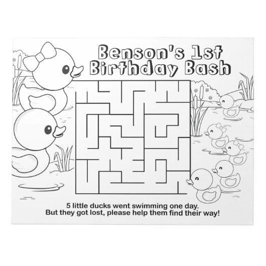 Rubber Eend Verjaardag Maze Activiteit Sheet Pack Notitieblok (Voorkant)