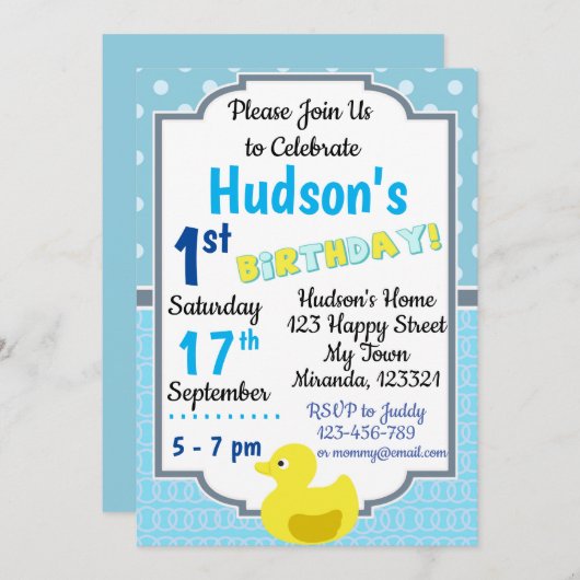 Rubber Eend Verjaardagsuitnodiging Kaart (Voorkant / Achterkant)