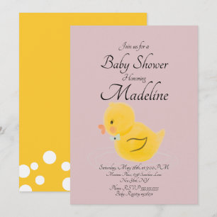 Rubber Eend Watercolor Roze Baby Shower   Kaart