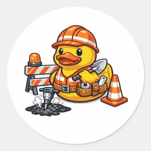 Rubber Eend Wegenwerker Ronde Sticker (Voorkant)