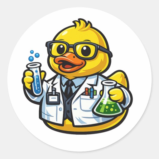 Rubber Eend Wetenschapper Ronde Sticker (Voorkant)