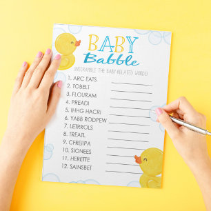 Rubber Eend Woord Ontcijfer Baby Shower Spelpakket Notitieblok