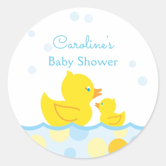 Rubber Eendje Baby Shower Favoringegaven Ronde Sticker (Voorkant)