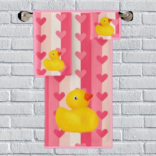 Rubber Eendje Eend Roze Harten Badkamer Handdoeken