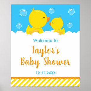 Rubber Eendje Geel en Blauw Baby Shower Welkom Poster