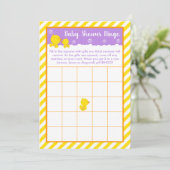 Rubber Eendje Geel en Paars Baby Shower Bingo Kaart (Staand voorkant)