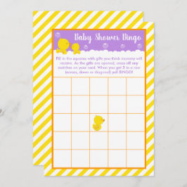 Rubber Eendje Geel en Paars Baby Shower Bingo Kaart
