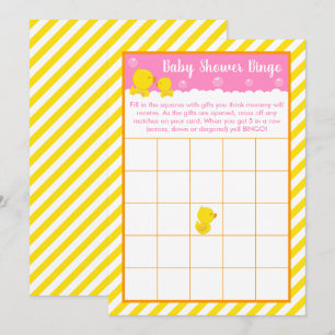 Rubber Eendje Geel en Roze Baby Shower Bingo Kaart