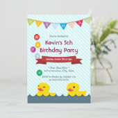 Rubber Eucks Blue Stripes Birthday Invitations Kaart (Staand voorkant)