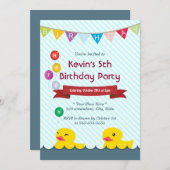 Rubber Eucks Blue Stripes Birthday Invitations Kaart (Voorkant / Achterkant)