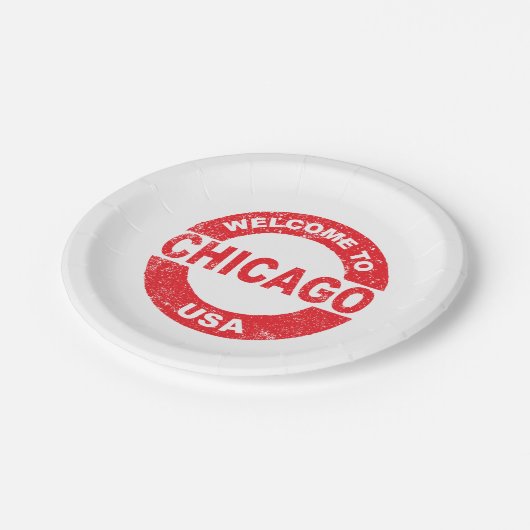Rubber Ink Stamp Welkom in Chicago USA Papieren Bordje (Gekanteld)
