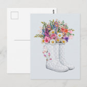 Rubber laarzen kunst met bloemenboeket briefkaart (Voorkant / Achterkant)