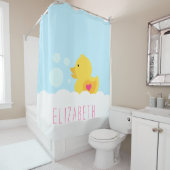 Rubber met roze hartslag douchegordijn (In situ)