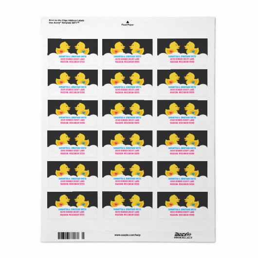 Rubber met roze roze of blauw geslacht met feestda etiket (Full Sheet)