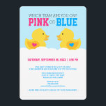 Rubber met roze roze of blauw geslacht met feestda kaart<br><div class="desc">Bent u bereid het geslacht van uw baby aan uw naaste familie en vrienden mee te delen? Plaats de toon voor uw evenement in stijl met ons Rubber Ducky Pink of Blauw Genderdeeltje ontwerp. Dit schattige ontwerp bevat twee zoete gele jongen- en meisjeseenden, een met een blauw hart op zijn...</div>