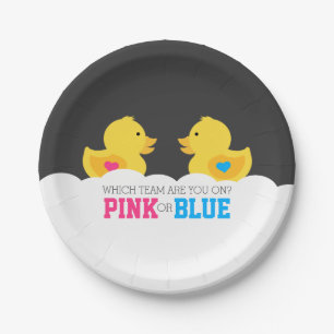 Rubber met roze roze of blauw geslacht met feestda papieren bordje
