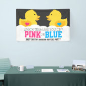 Rubber met roze roze of blauw geslacht met feestda spandoek (Beurs)