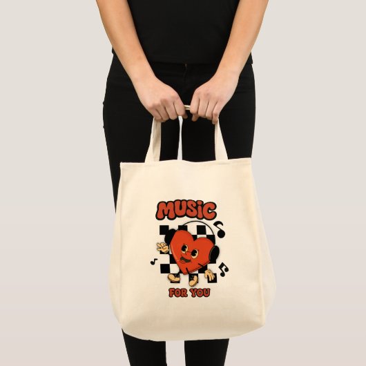 🎧 Rubber Slang Cartoon Muziek Hart – Retro Aesthe Tote Bag (Voorkant (product))