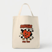 🎧 Rubber Slang Cartoon Muziek Hart – Retro Aesthe Tote Bag (Voorkant)