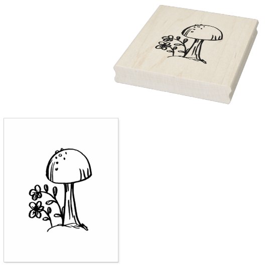 Rubber Stamp Mushroom met Bloem Originele Tekening Rubberstempel (Gestempeld)